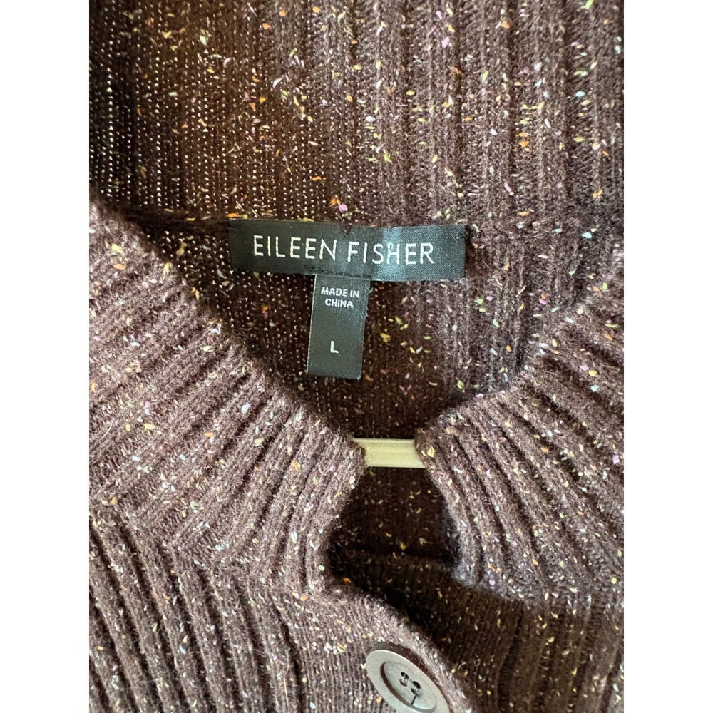 Eileen Fisher Brown Donegal Tweed Ribbed Knit Button Front Cardigan Sweater L - Picture 2 of 6